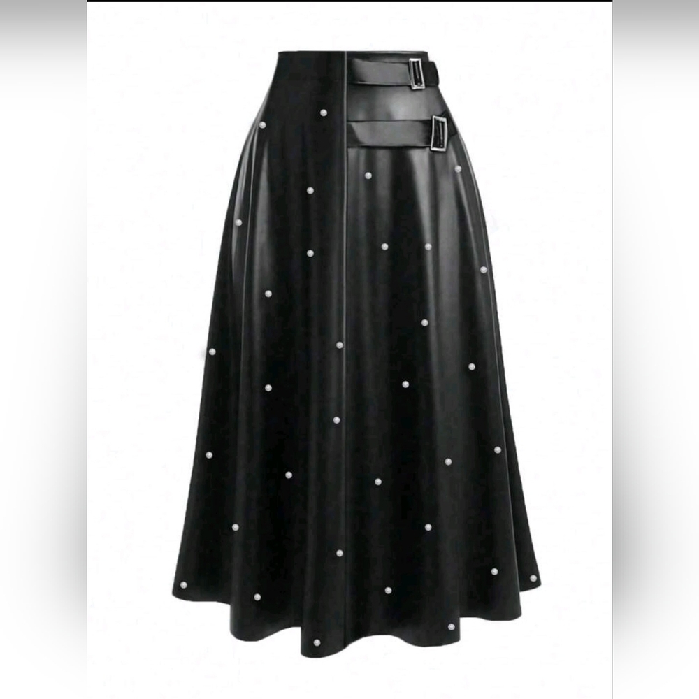 Brand new faux leather pearl midi skirt